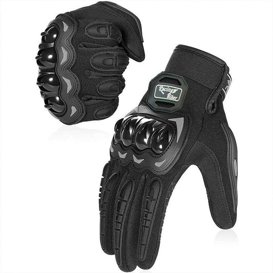 Thermally-Insulated Motorcycle Gloves with Carbon Knuckle Protection for Sport - Black L