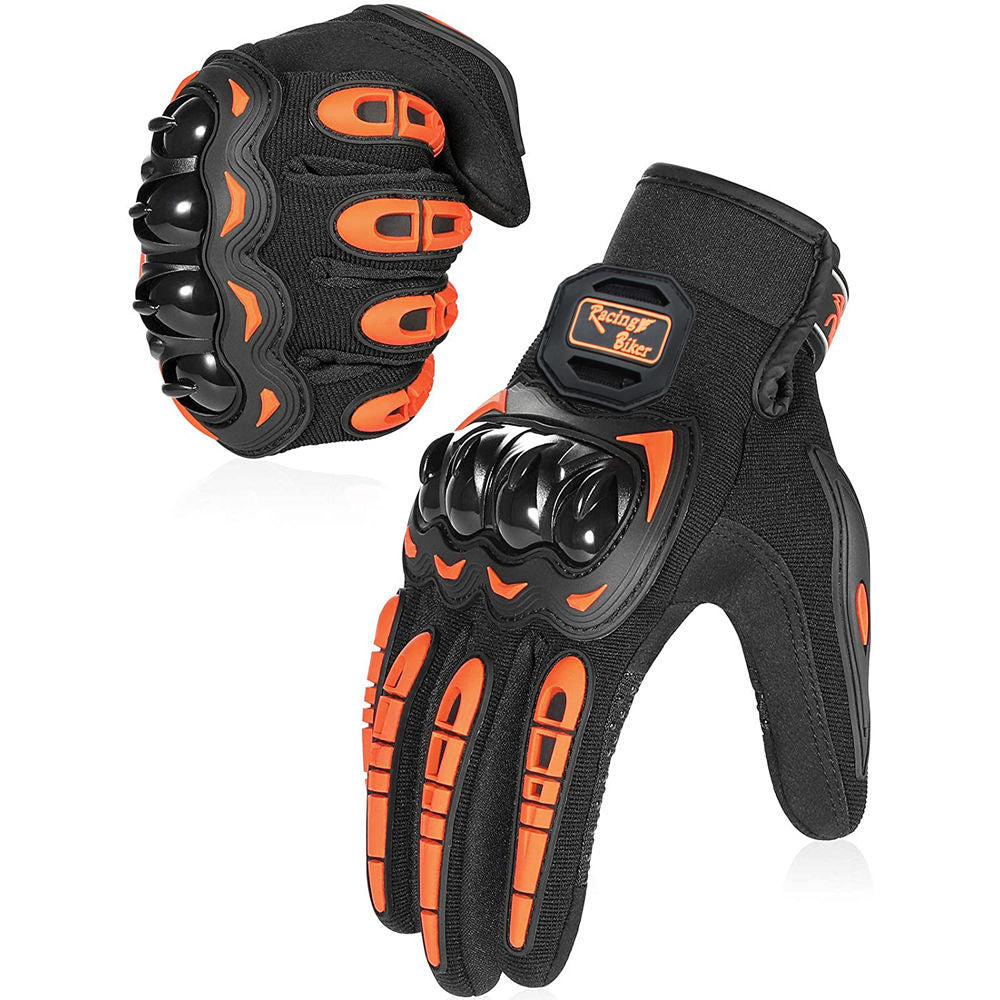 Thermally-Insulated Motorcycle Gloves with Carbon Knuckle Protection for Sport - Black L