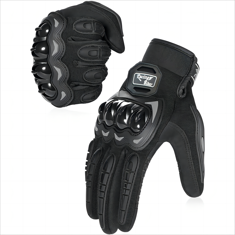 Thermally-Insulated Motorcycle Gloves with Carbon Knuckle Protection for Sport - Black L