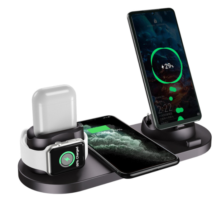 This Wireless Fast Charger is compatible with iPhone, Airpods, and Apple Smartwatch models