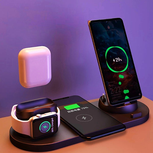 This Wireless Fast Charger is compatible with iPhone, Airpods, and Apple Smartwatch models